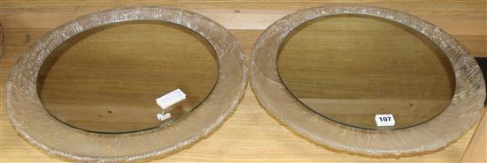 Two 1960s plastic dish and mirror ceiling lights diameter 47cm approx.